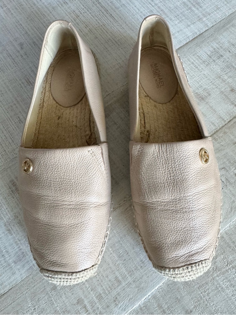 Michael Kors Kendrick Leather Espadrille Loafers Beige Gold Size 8M
